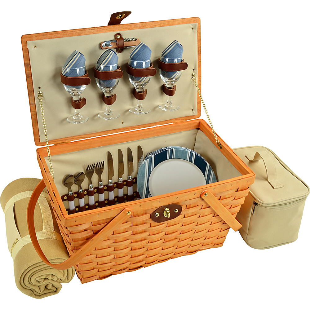 Picnic at Ascot Settler Traditional American Style Picnic Basket with Service for 4 Blanket Honey Aegean Picnic at Ascot Outdoor Accessories