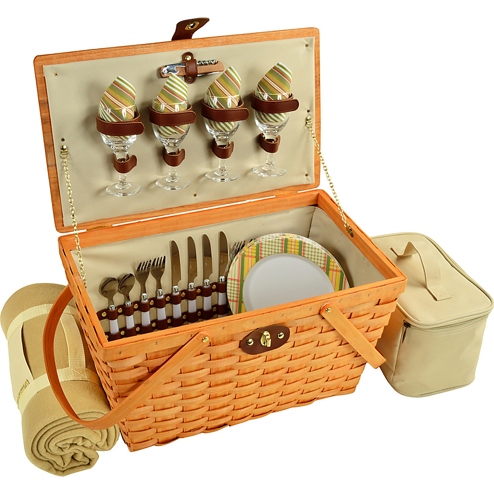 Picnic at Ascot Settler Traditional American Style Picnic Basket with Service for 4 Blanket Honey Hamptons Picnic at Ascot Outdoor Accessories