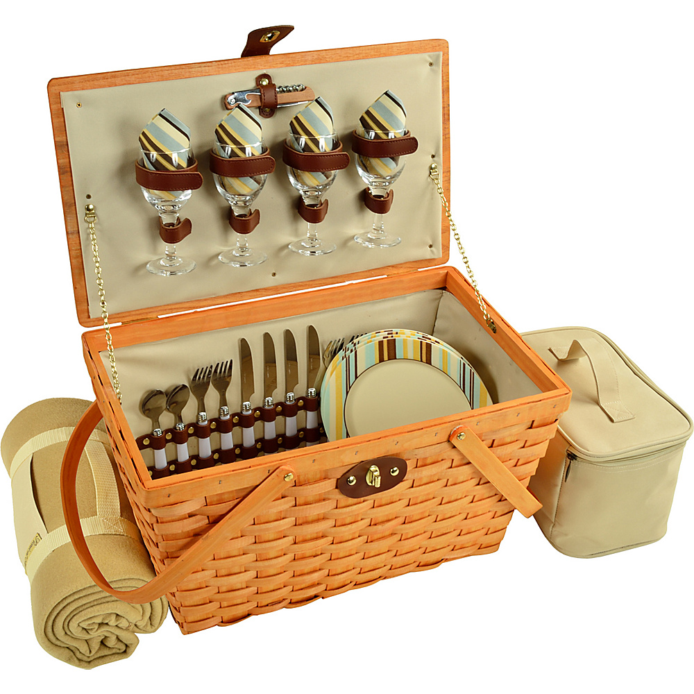 Picnic at Ascot Settler Traditional American Style Picnic Basket with Service for 4 Blanket Honey Santa Cruz Picnic at Ascot Outdoor Accessories
