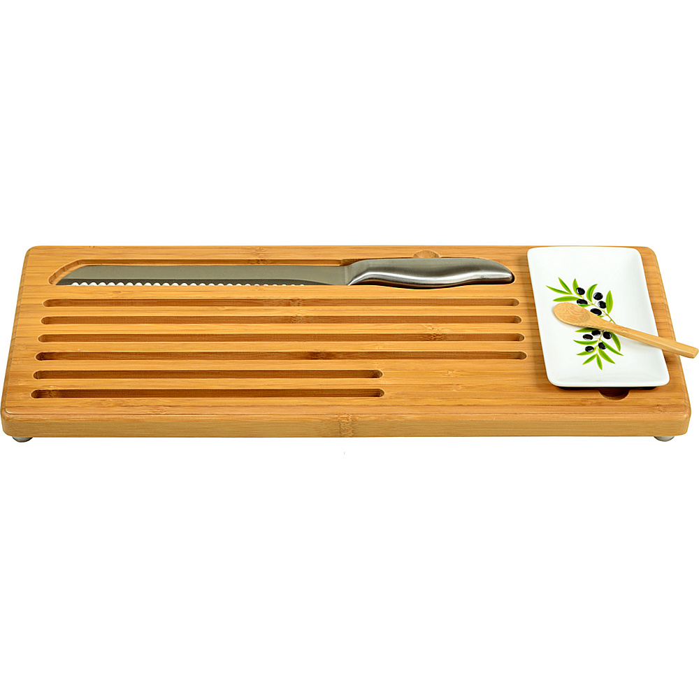 Picnic at Ascot Bamboo Bread with Bread Knife and Ceramic Butter Dish Bamboo Picnic at Ascot Outdoor Accessories