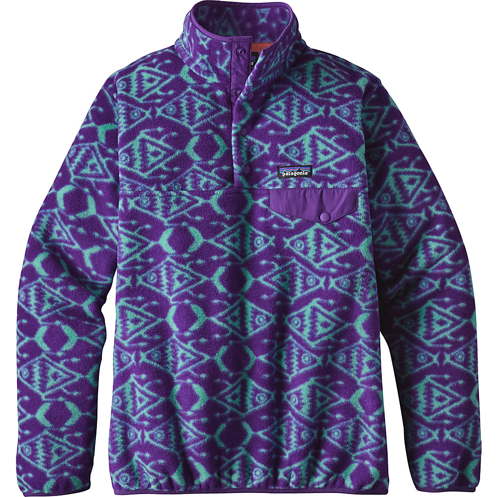 Patagonia Womens Lightweight Synch Snap T Pullover L Ikat Fish Big Purple Patagonia Women s Apparel
