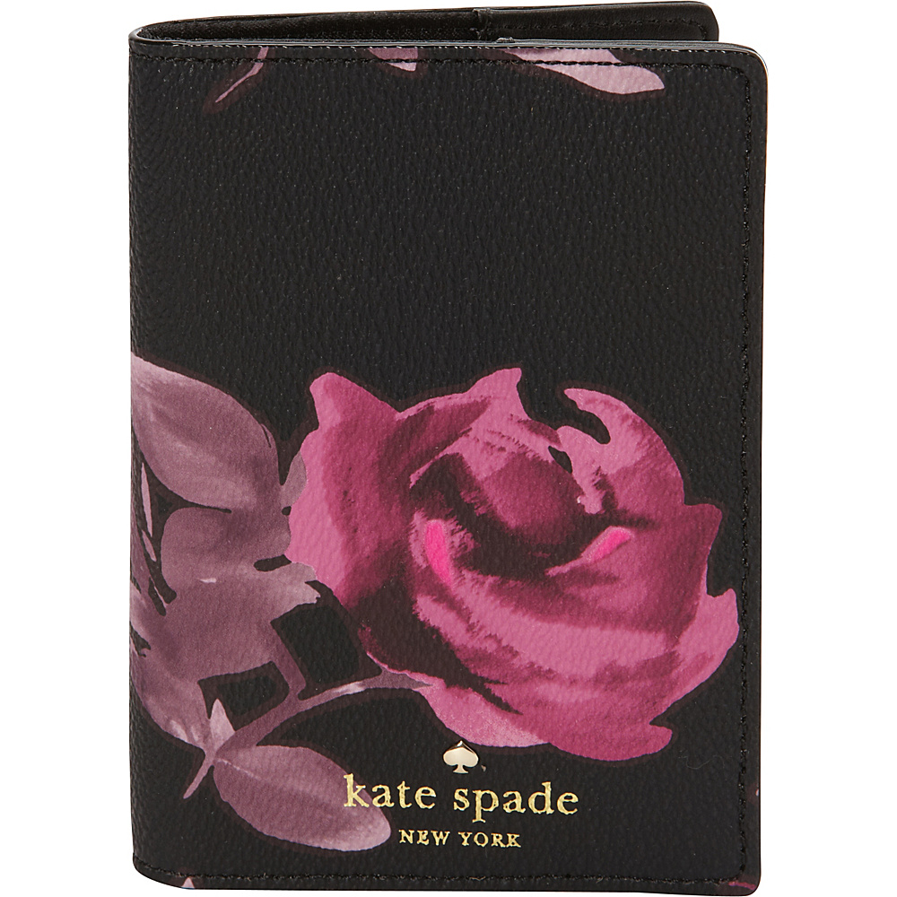 kate spade new york Hawthorne Lane Roses Passport Holder Black Multi kate spade new york Travel Wallets