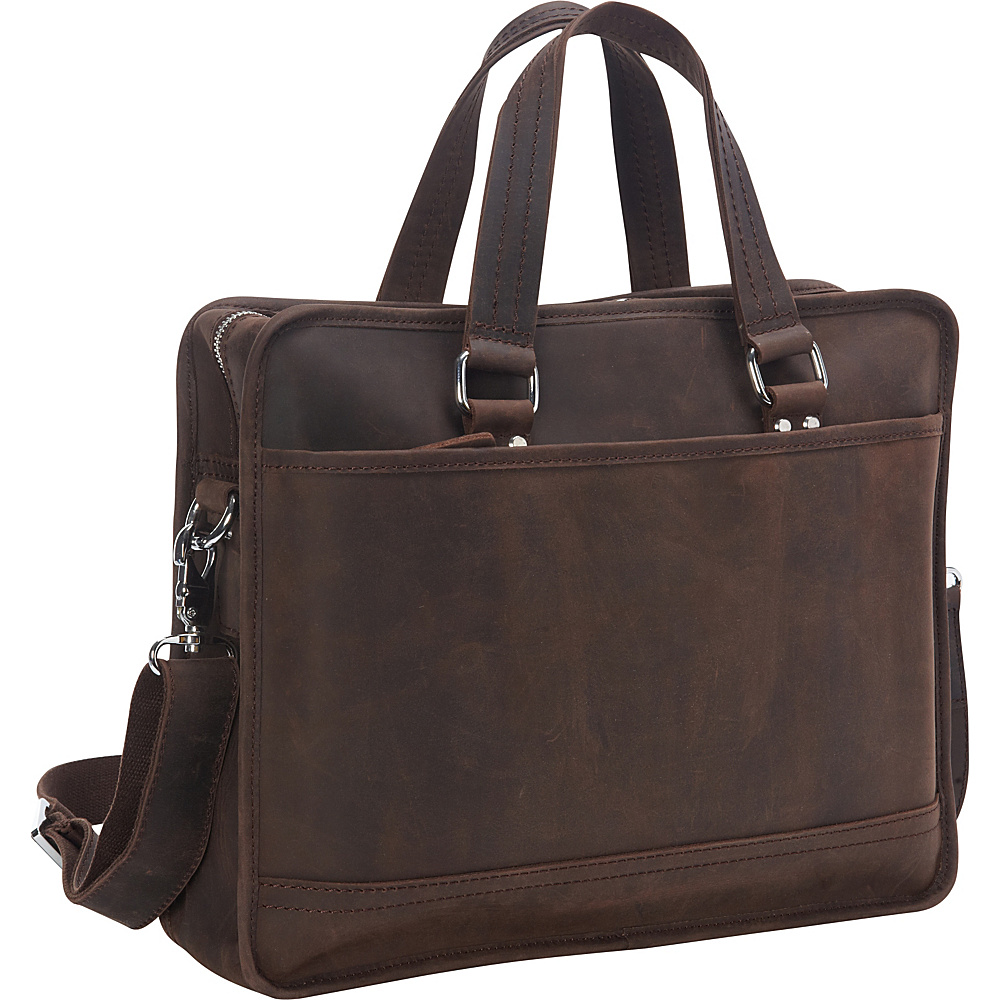 Vagabond Traveler Cowhide Leather Messenger Bag with Luggage Strap Dark Brown Vagabond Traveler Messenger Bags