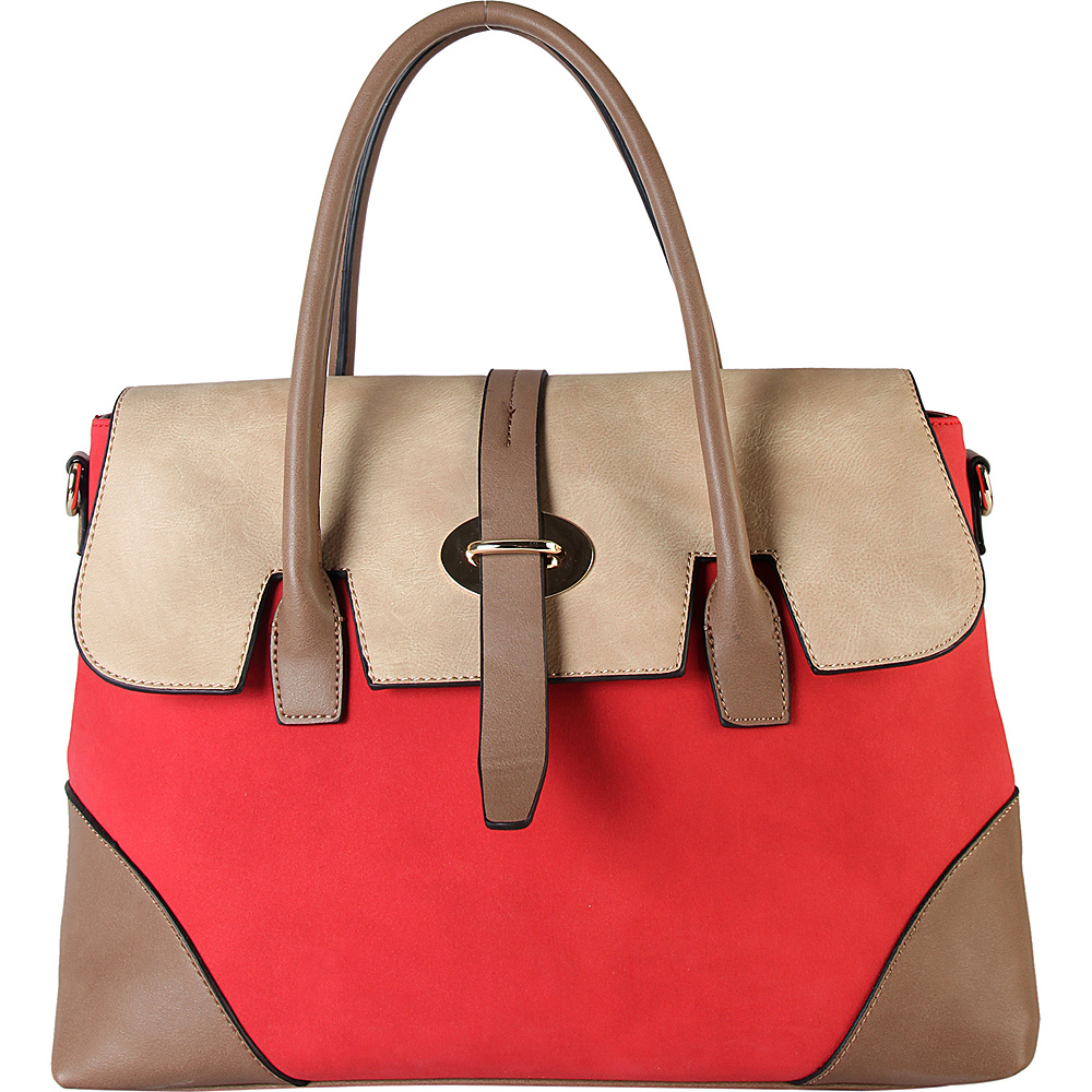 Diophy Three Tone Faux Leather Handbag Red Diophy Manmade Handbags