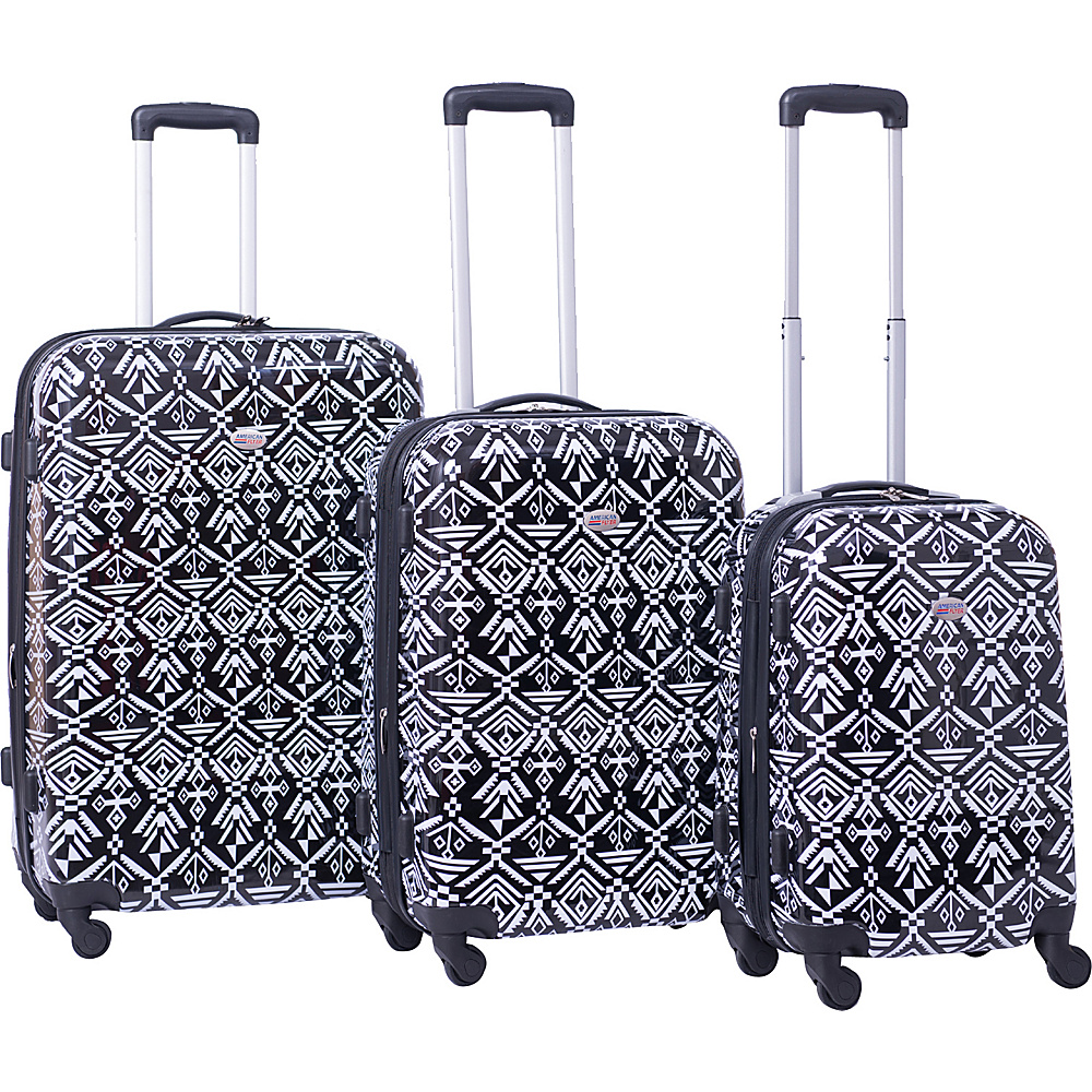 American Flyer Aztec 3 Piece Hardside Spinner Luggage Set Black amp; White American Flyer Luggage Sets