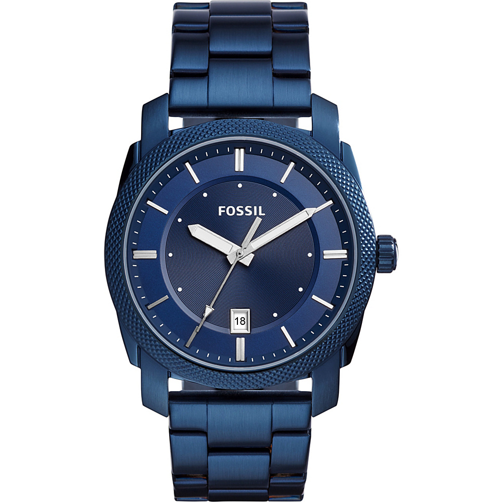 Fossil Machine Three Hand Date Stainless Steel Watch Blue Fossil Watches