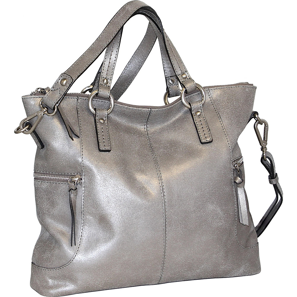 Nino Bossi Crackle Convertible Tote Pewter Nino Bossi Leather Handbags