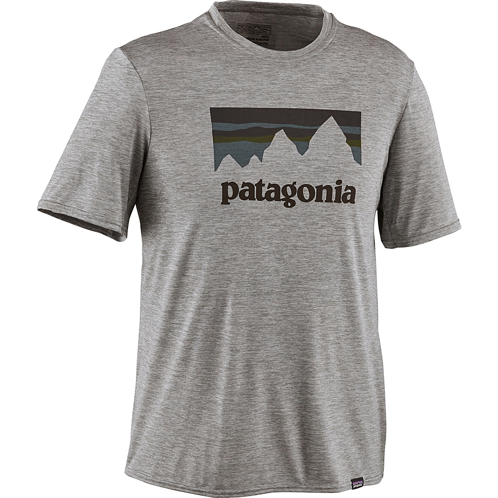 Patagonia Mens Capilene Daily Graphic T Shirt XS Shop Sticker Feather Grey Heather Patagonia Men s Apparel