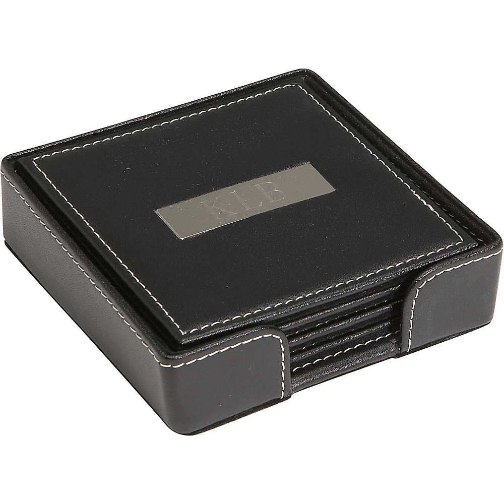 Royce Leather 2 Engraved Plate Square Coasters Black
