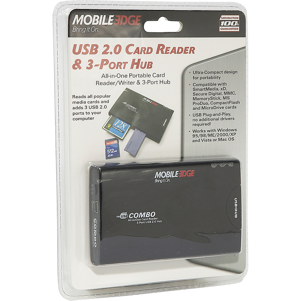 Mobile Edge USB 2.0 3 Port Hub Card Reader Writer