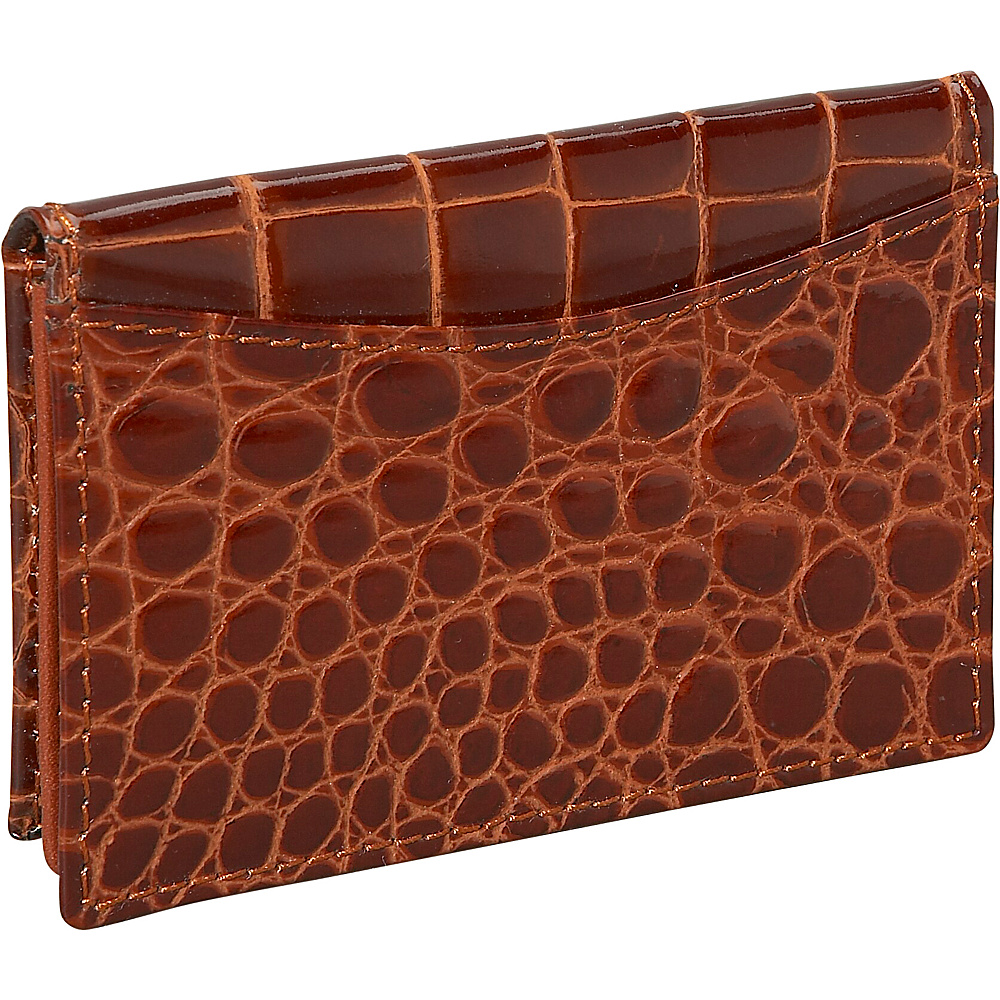 Budd Leather Crocodile Bidente Gusseted Business Card Case Cognac Budd Leather Business Accessories