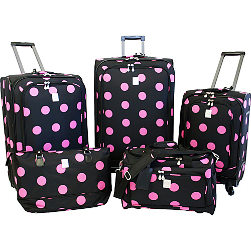 Jenni Chan Dots 5 Piece Spinner Luggage Set - Black