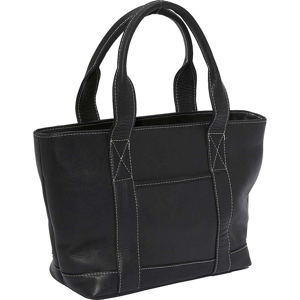 Le Donne Leather Double Strap Small Pocket Tote Black