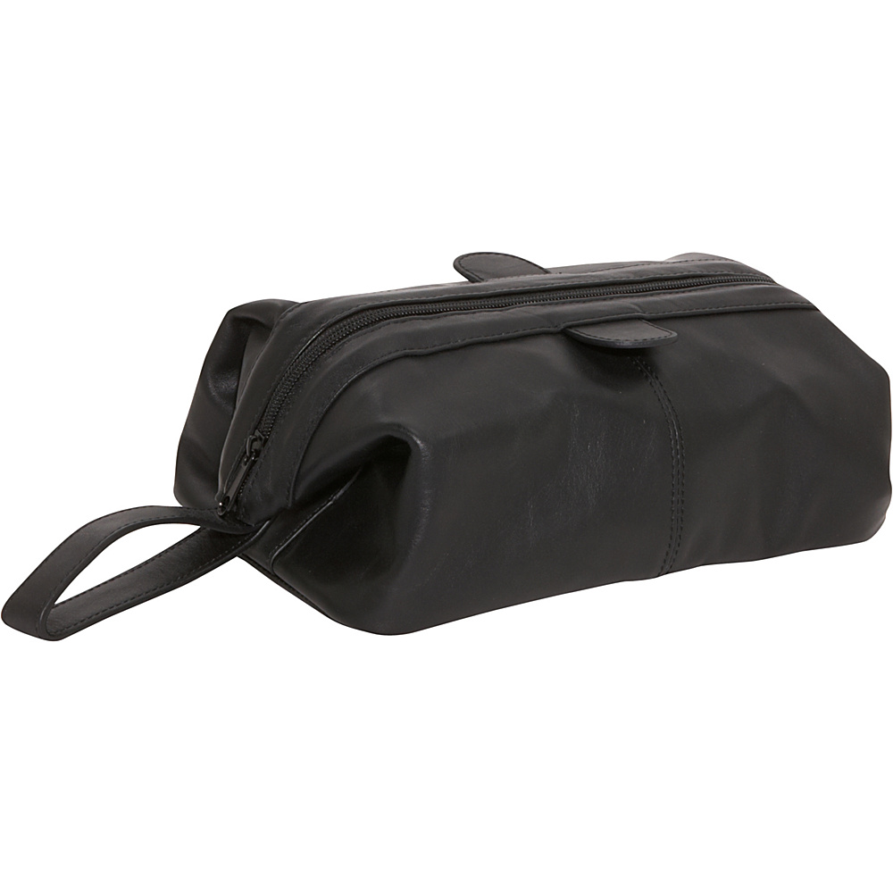 AmeriLeather Top Zip Leather Toiletry Bag Black