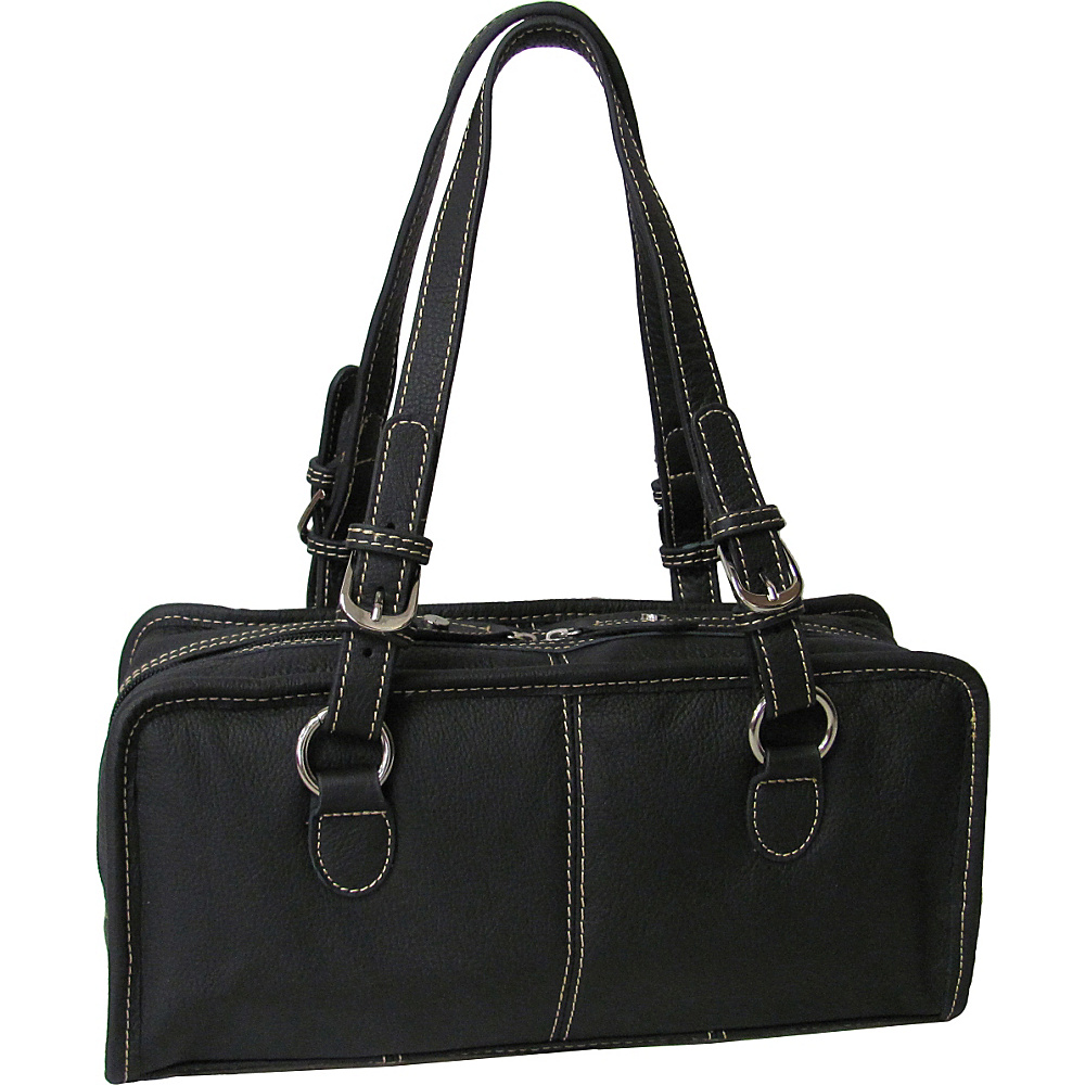 AmeriLeather Classy Belt Stitched Leather Satchel Black AmeriLeather Leather Handbags
