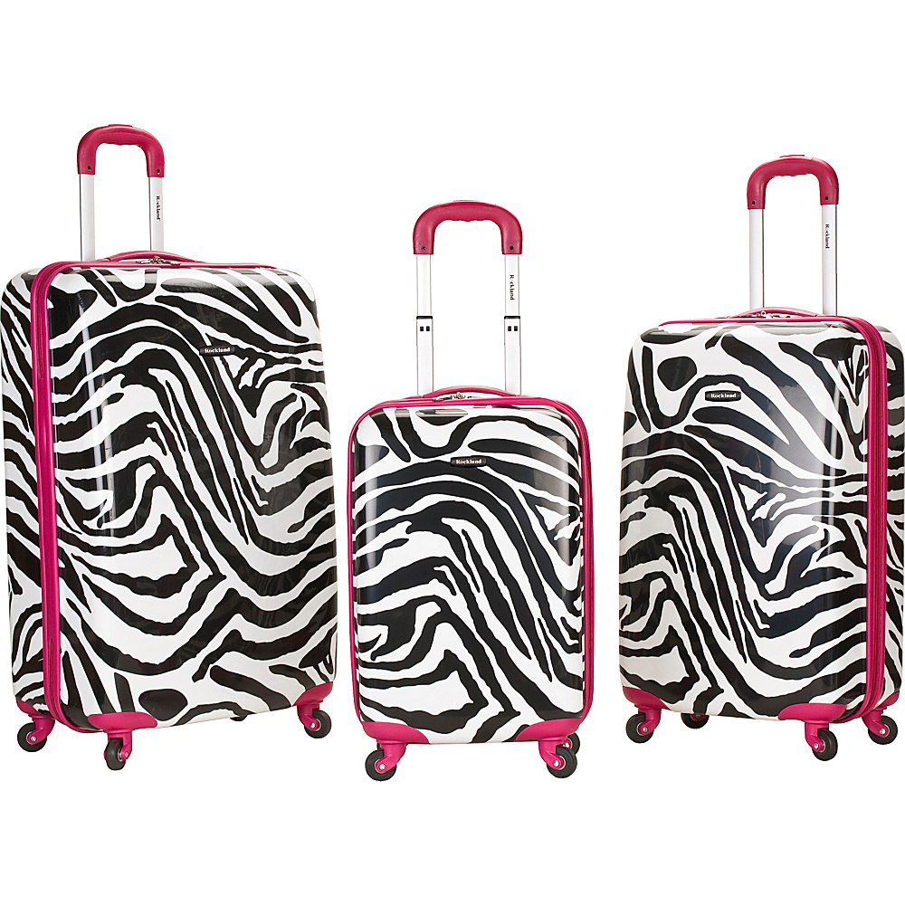 Rockland Luggage Safari 3 Piece Hardside Spinner Set Pink Zebra Rockland Luggage Luggage Sets