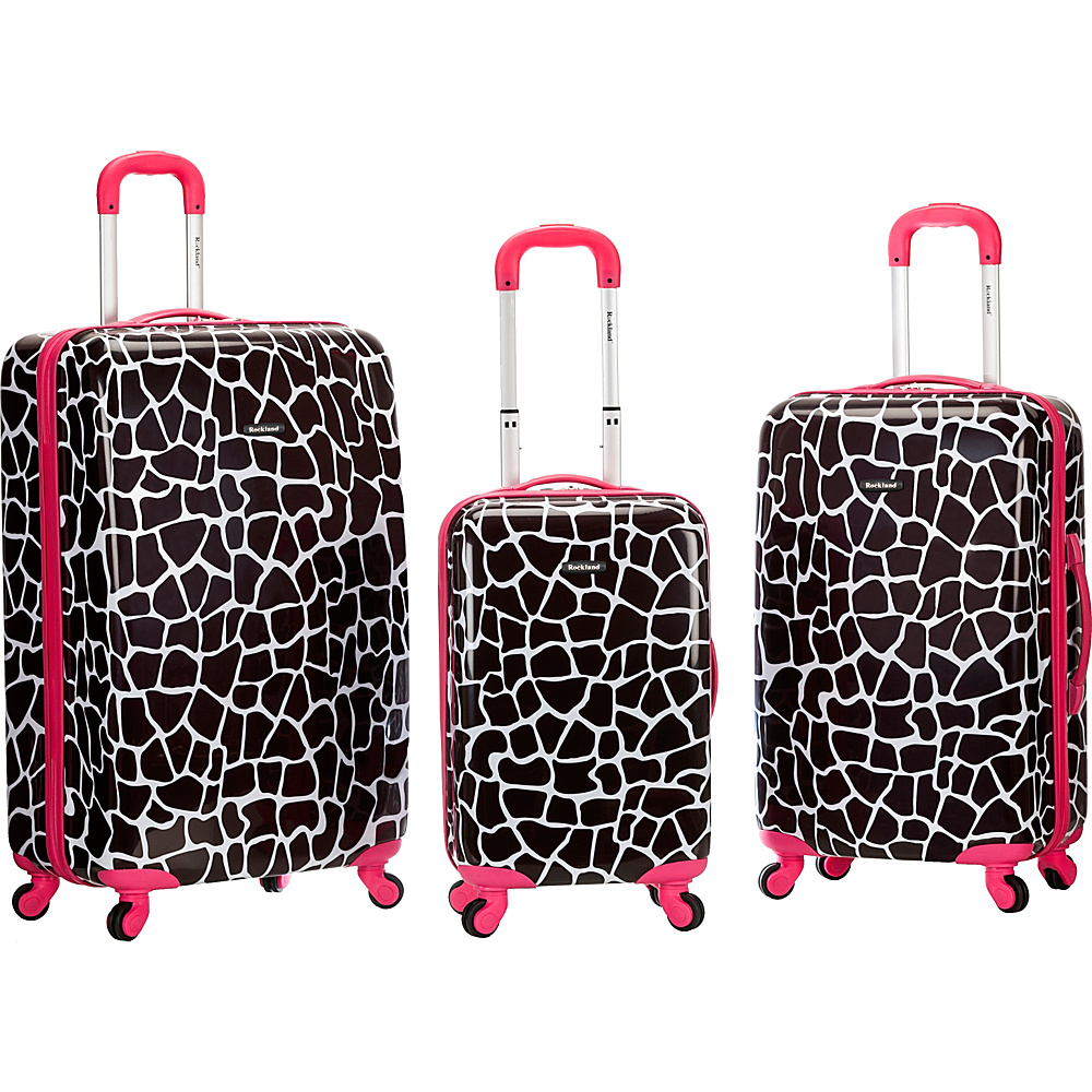 Rockland Luggage Safari 3 Piece Hardside Spinner Set Pink Giraffe Rockland Luggage Luggage Sets