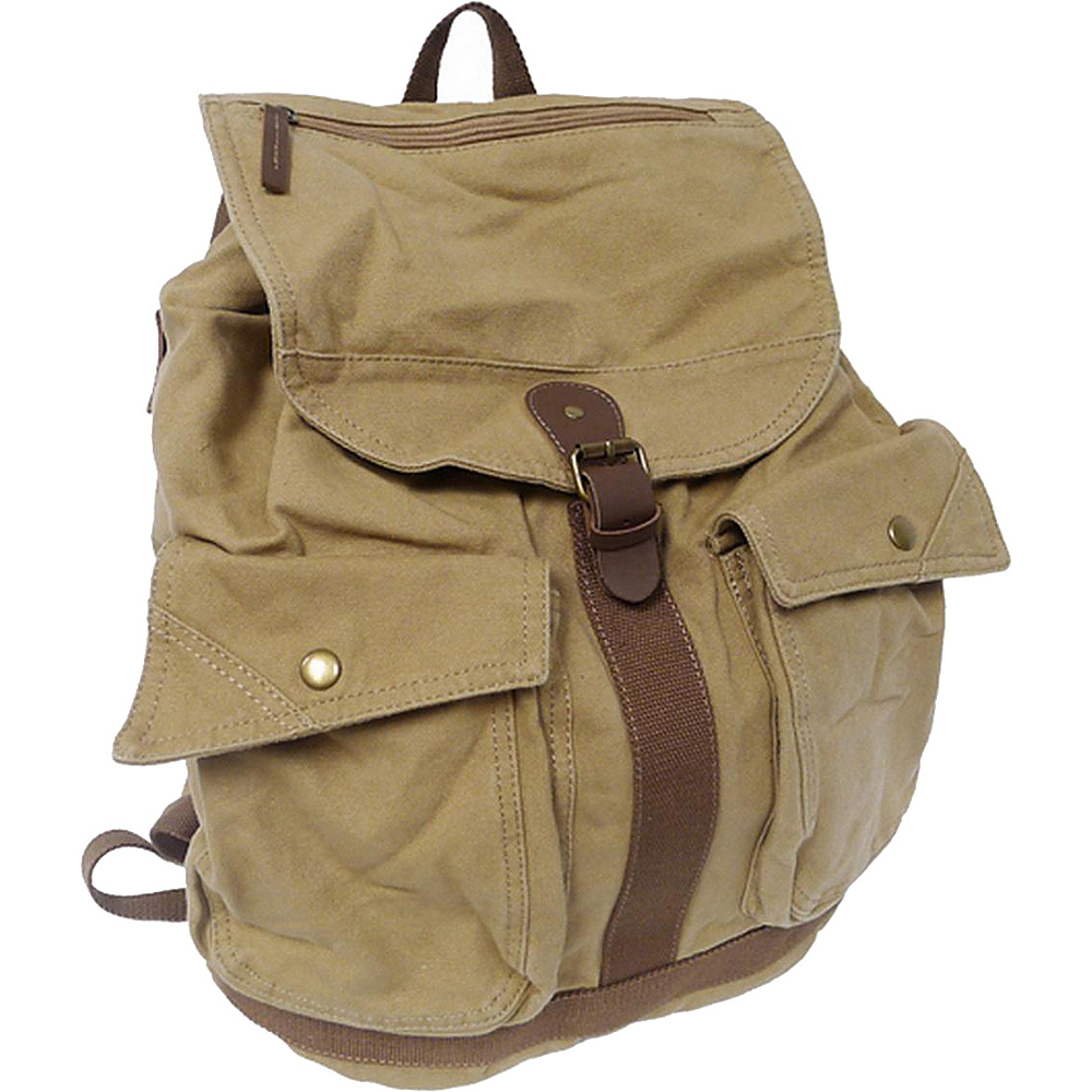 Vagabond Traveler Classic Style Canvas Backpack Khaki Vagabond Traveler Everyday Backpacks