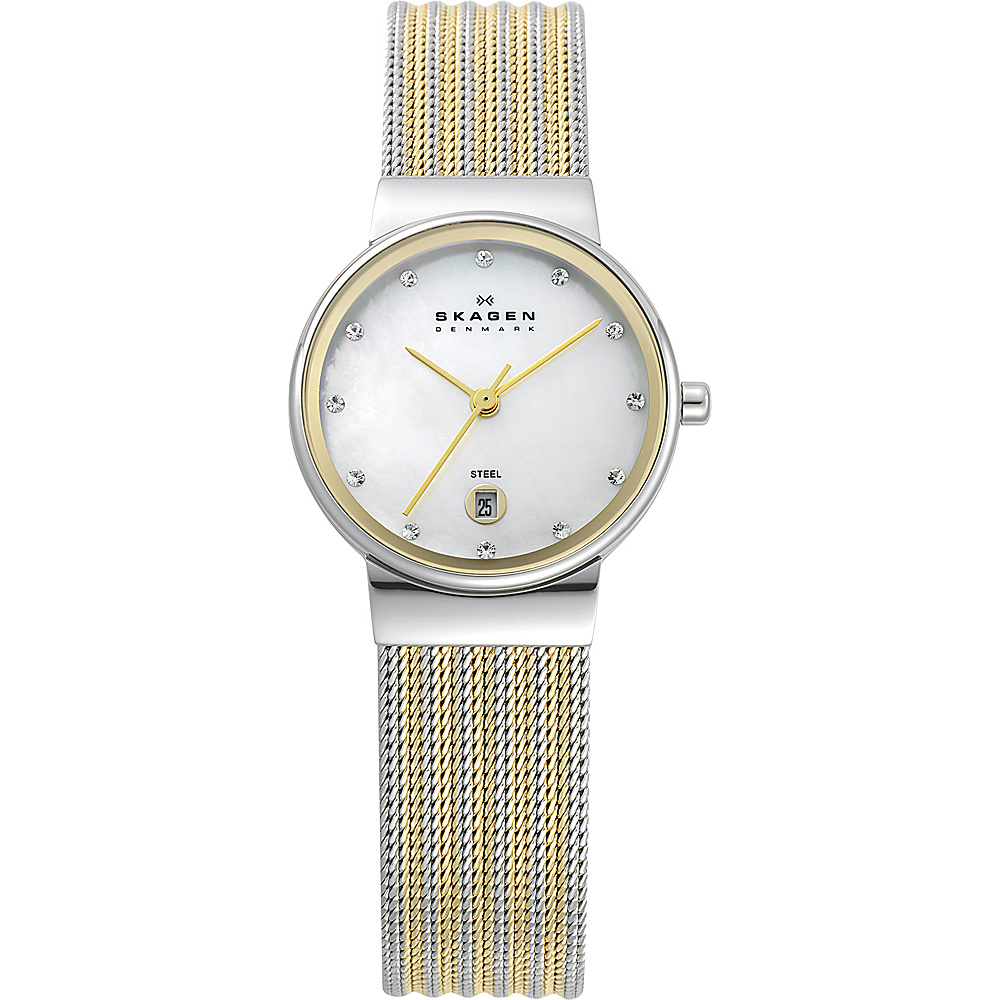 Skagen Silver and Gold Tone Mesh Watch Silver with Gold Skagen Watches
