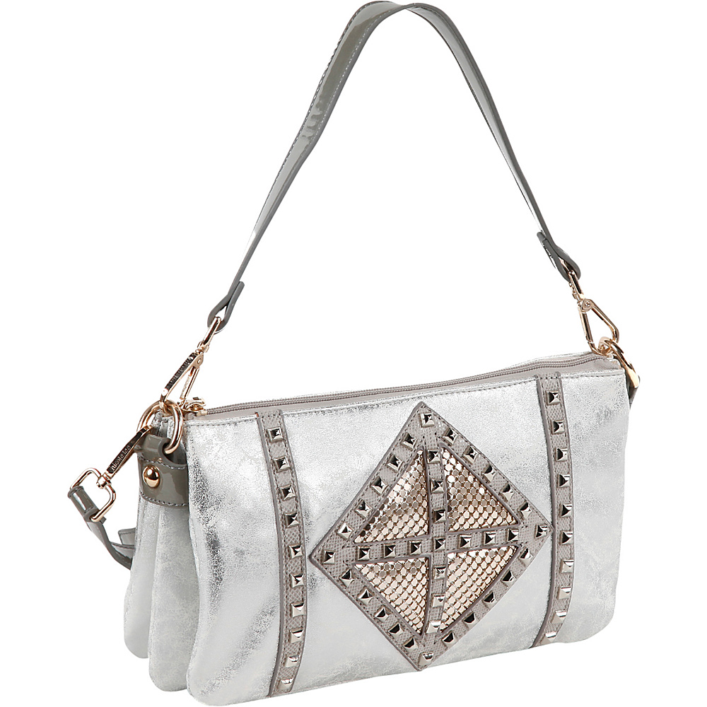 Nicole Lee Joanne Metallic Geometrics Shoulder Bag Silver Nicole Lee Manmade Handbags