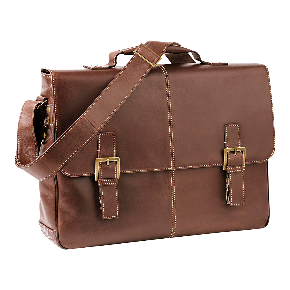 Boconi Bryant Laptop Saddle Bag Antiqued Mahogany with Houndstooth Boconi Messenger Bags