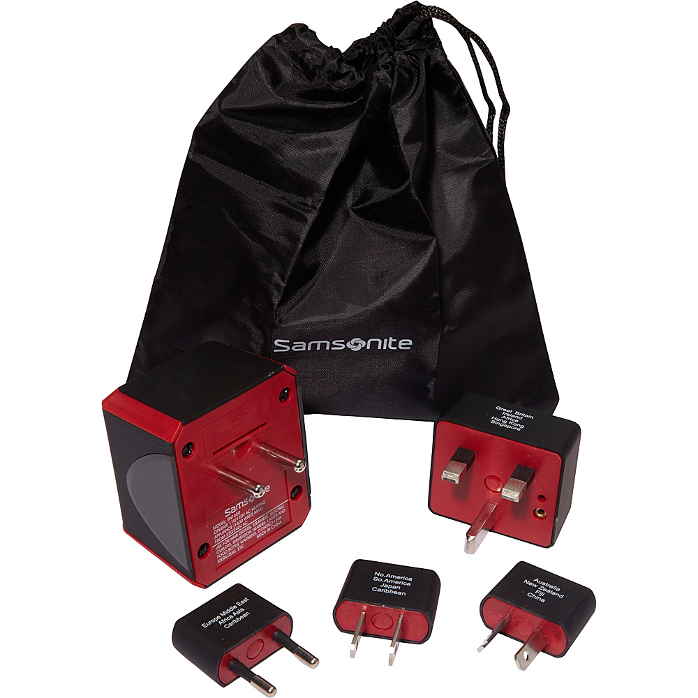 Samsonite Travel Accessories Converter/Adapter Plug Kit w/pouch Black/Red - Samsonite Travel Accessories Travel Electronics