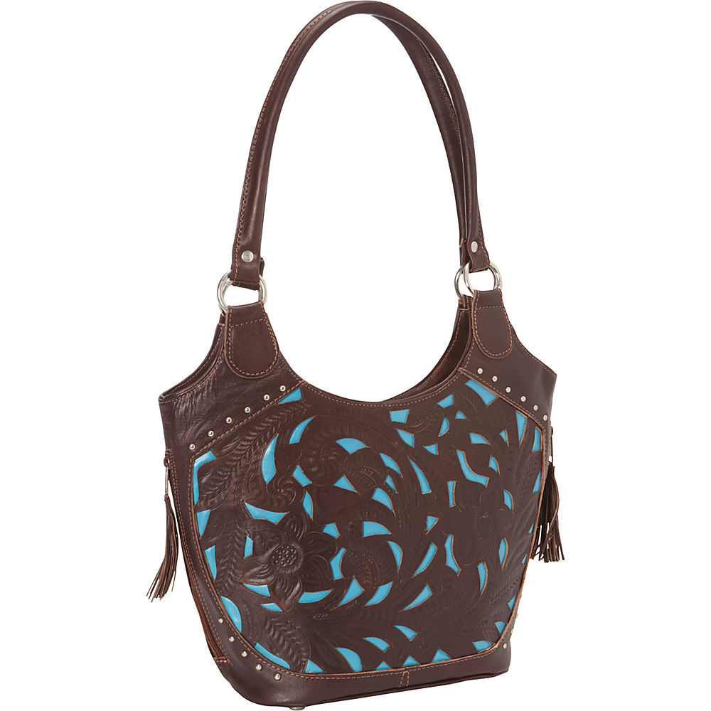 Ropin West Concealed Weapon Handbag Brown Turquoise Ropin West Leather Handbags