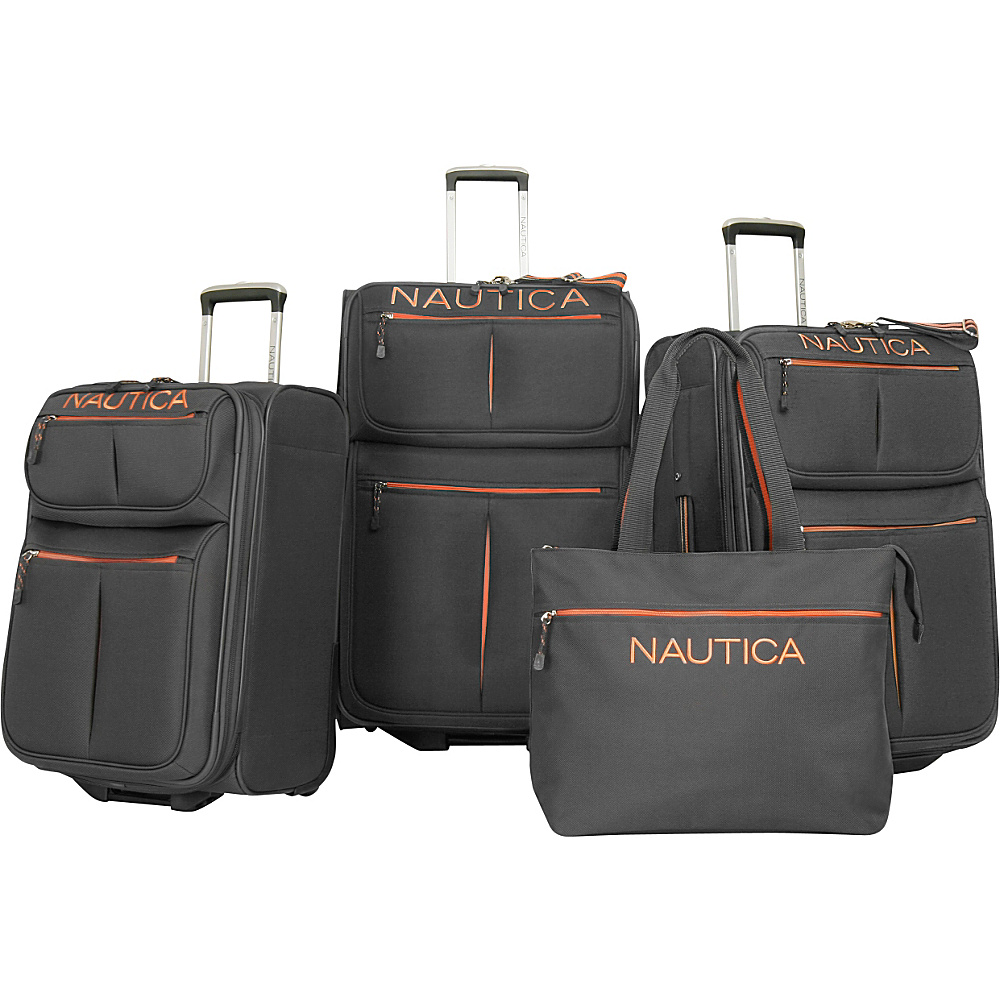 Nautica Maritime II Four Piece Luggage Set Grey Orange Nautica Luggage Sets