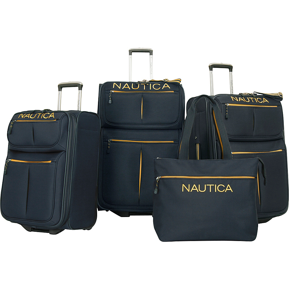 Nautica Maritime II Four Piece Luggage Set Navy Yellow Nautica Luggage Sets
