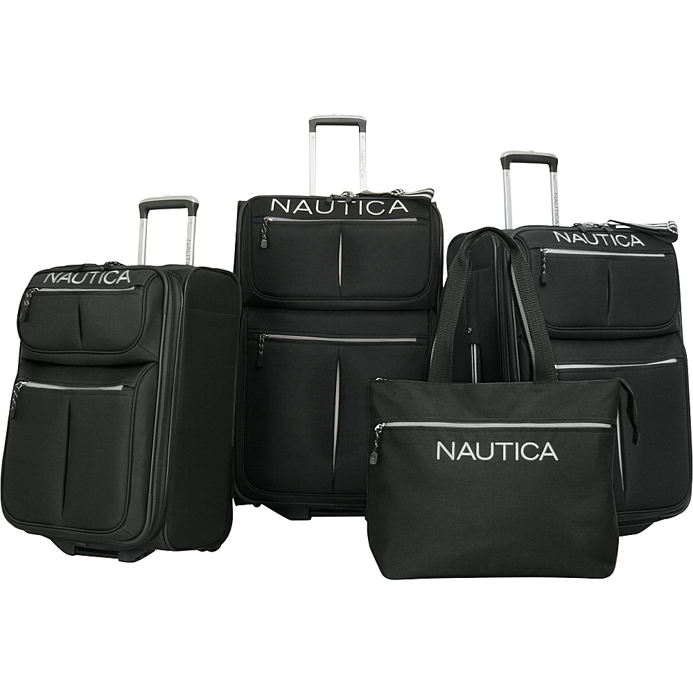 Nautica Maritime II Four Piece Luggage Set Black Silver Nautica Luggage Sets