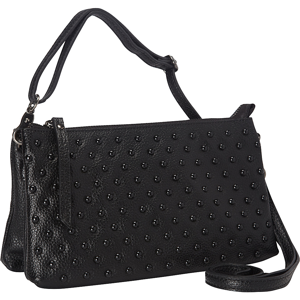R R Collections Leather Top Zip Crossbody With Studs Black R R Collections Leather Handbags