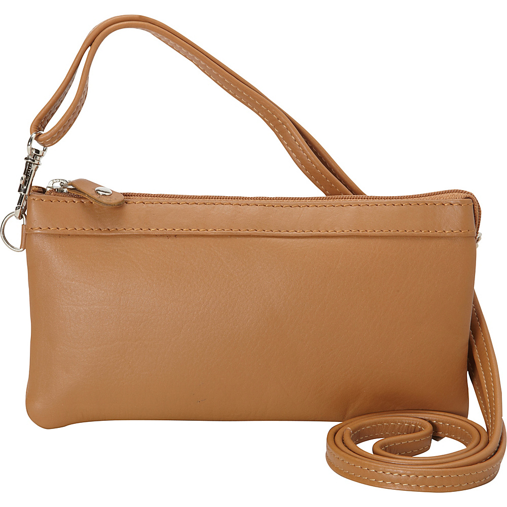 R R Collections Cross Body with Top Zip Pocket Camel R R Collections Leather Handbags