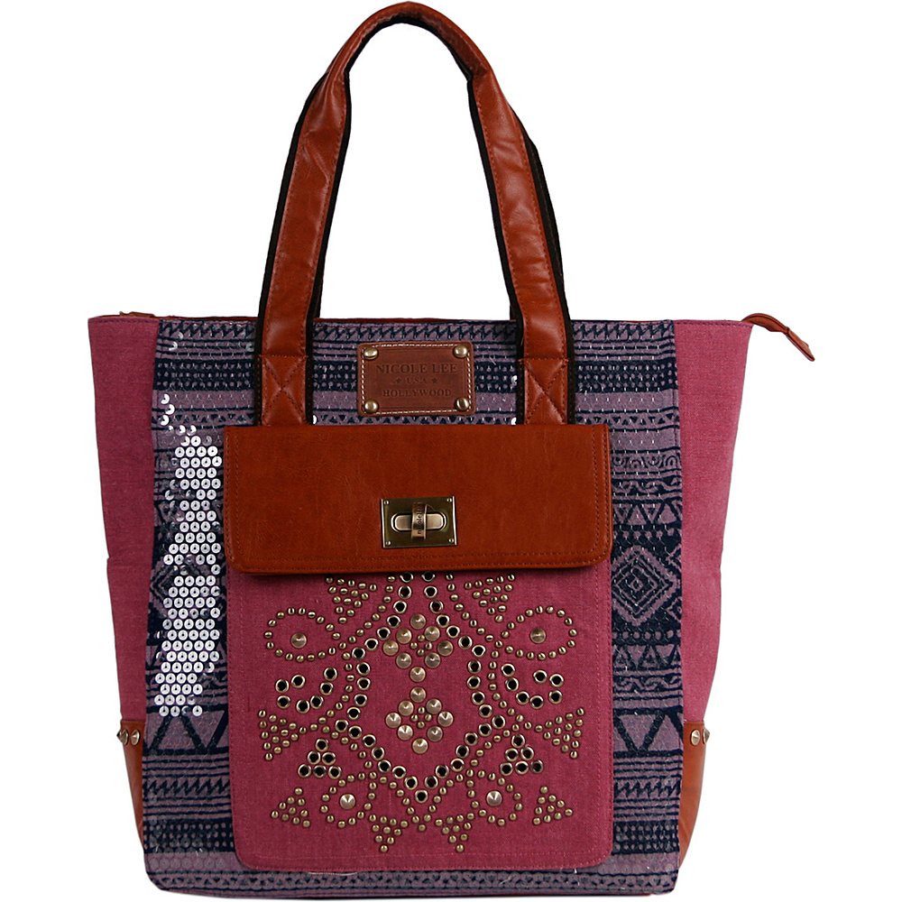 Nicole Lee Iyanna Tribal Canvas Sequenced Print Tote Bag Red Nicole Lee Manmade Handbags