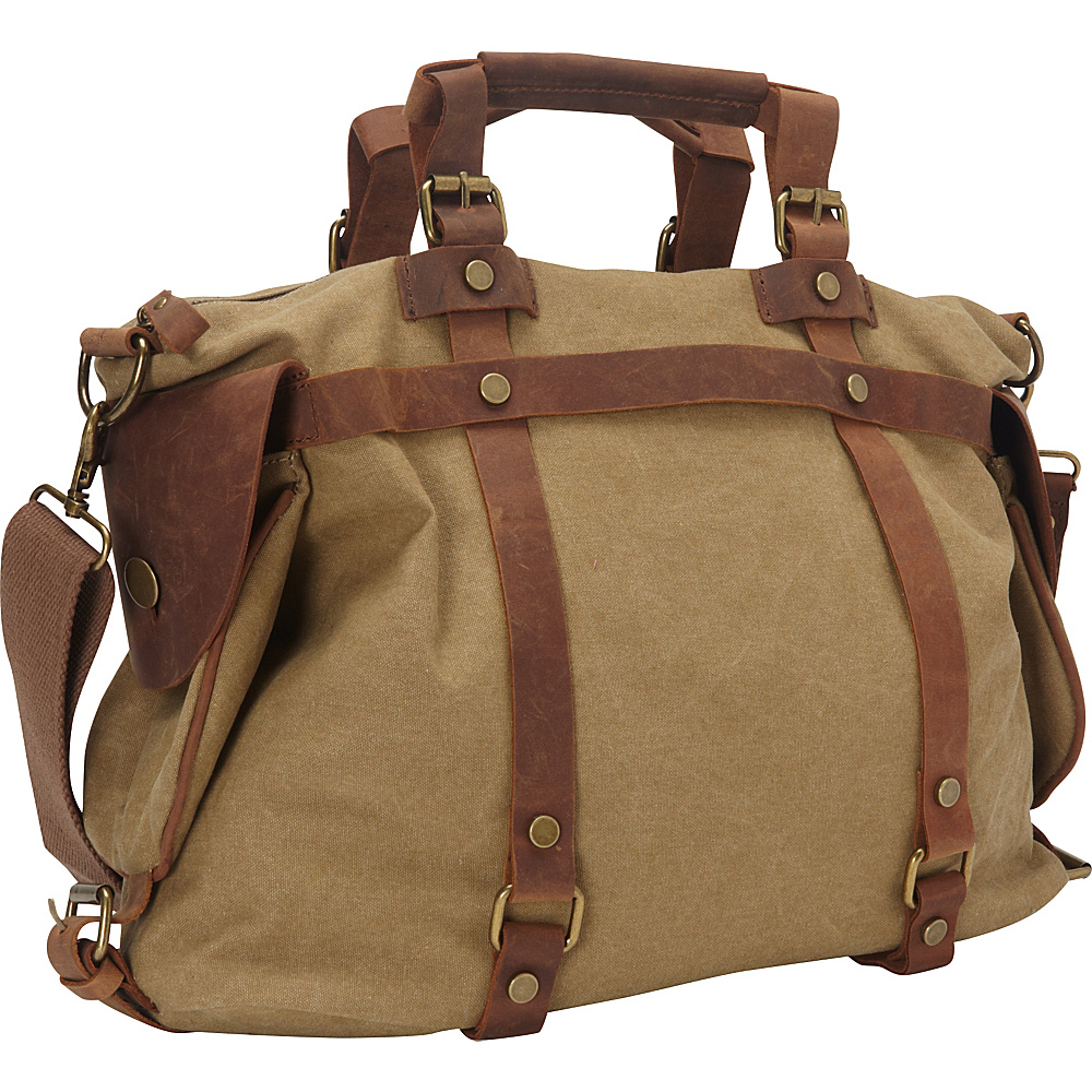 Vagabond Traveler Classic Antique Style Cowhide Leather Cotton Canvas Messenger Bag Khaki Vagabond Traveler Messenger Bags
