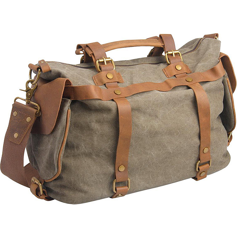 Vagabond Traveler Classic Antique Style Cowhide Leather Cotton Canvas Messenger Bag Military Green Vagabond Traveler Messenger Bags