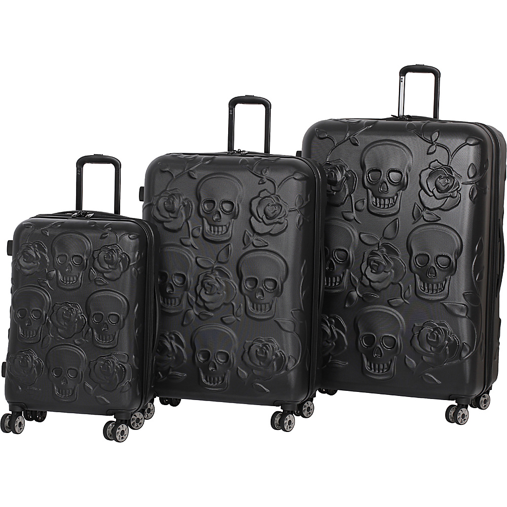 it luggage Skull Emboss 3 Piece Spinner Luggage Set Black it luggage Luggage Sets