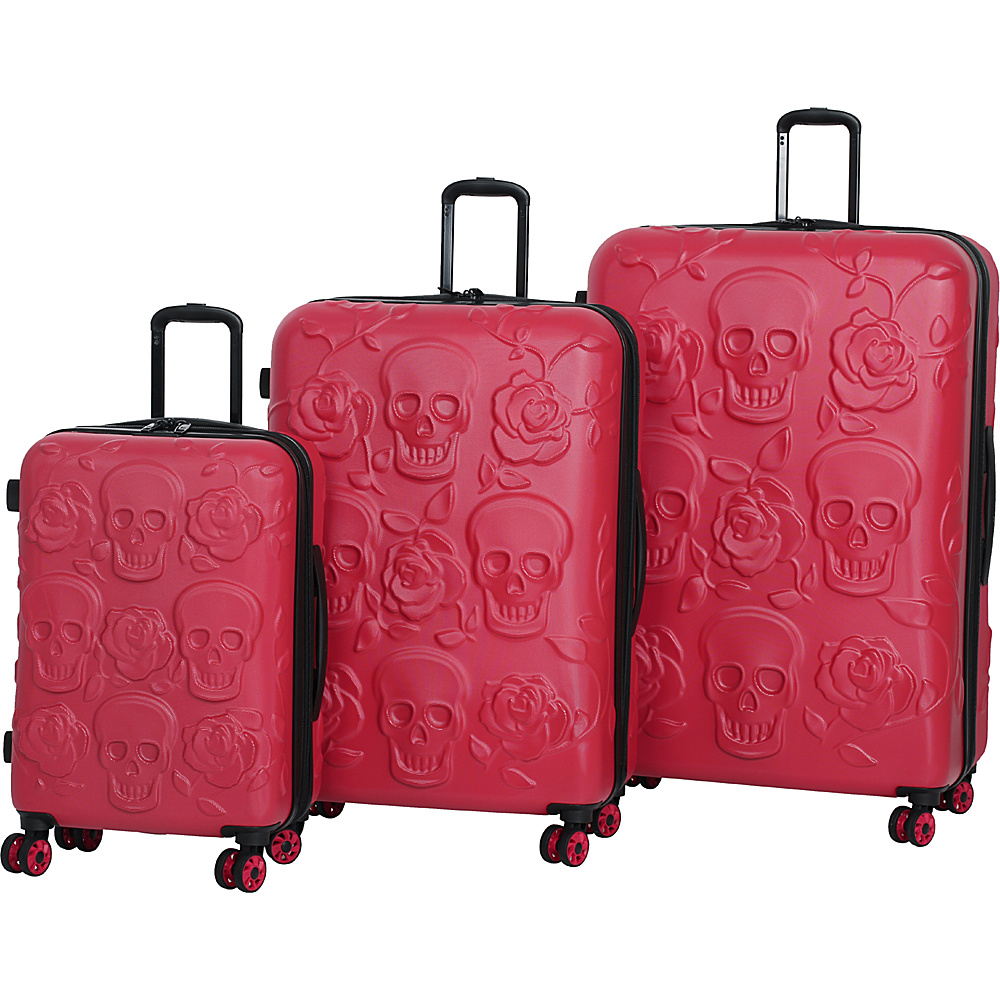 it luggage Skull Emboss 3 Piece Spinner Luggage Set Tango Red it luggage Luggage Sets