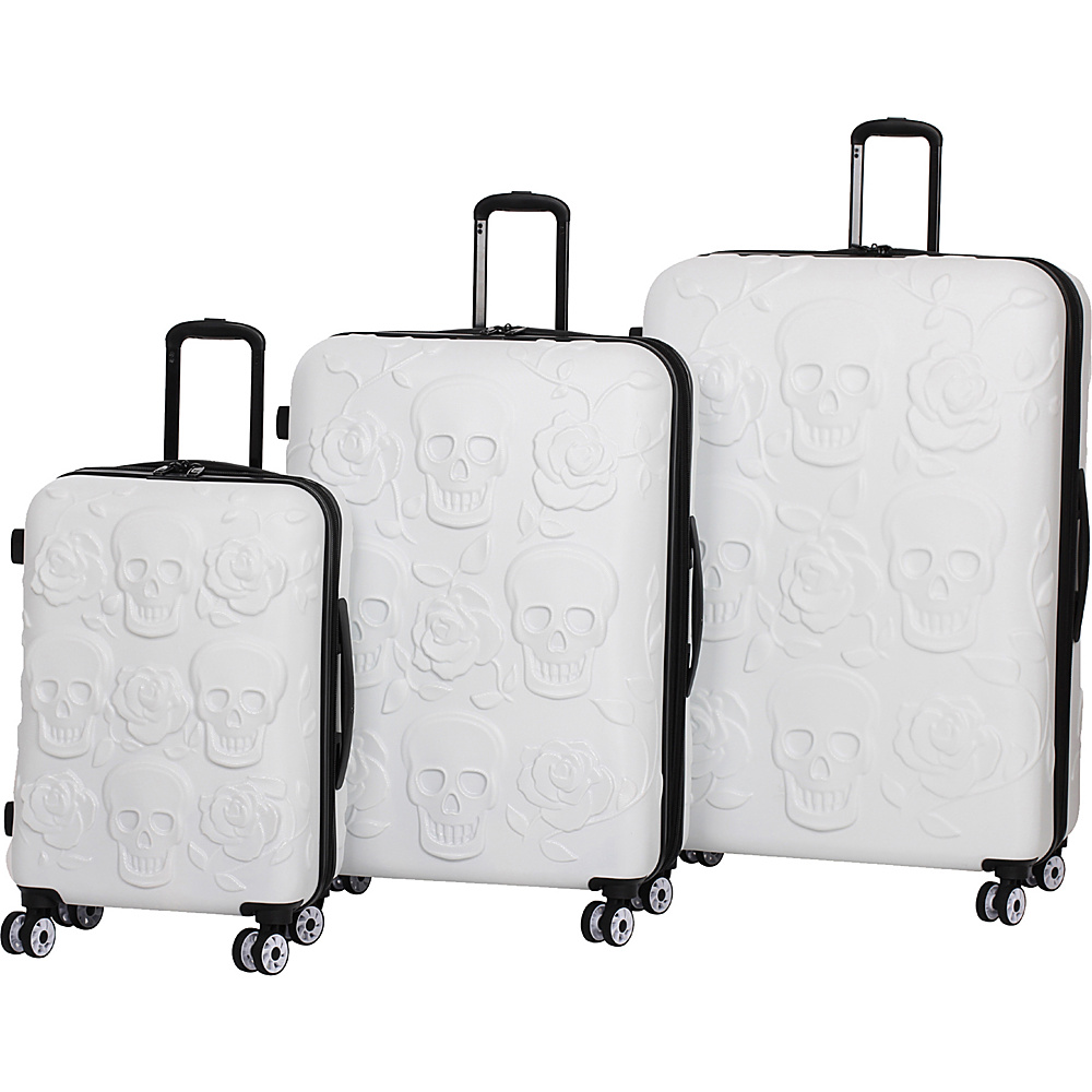it luggage Skull Emboss 3 Piece Spinner Luggage Set White it luggage Luggage Sets
