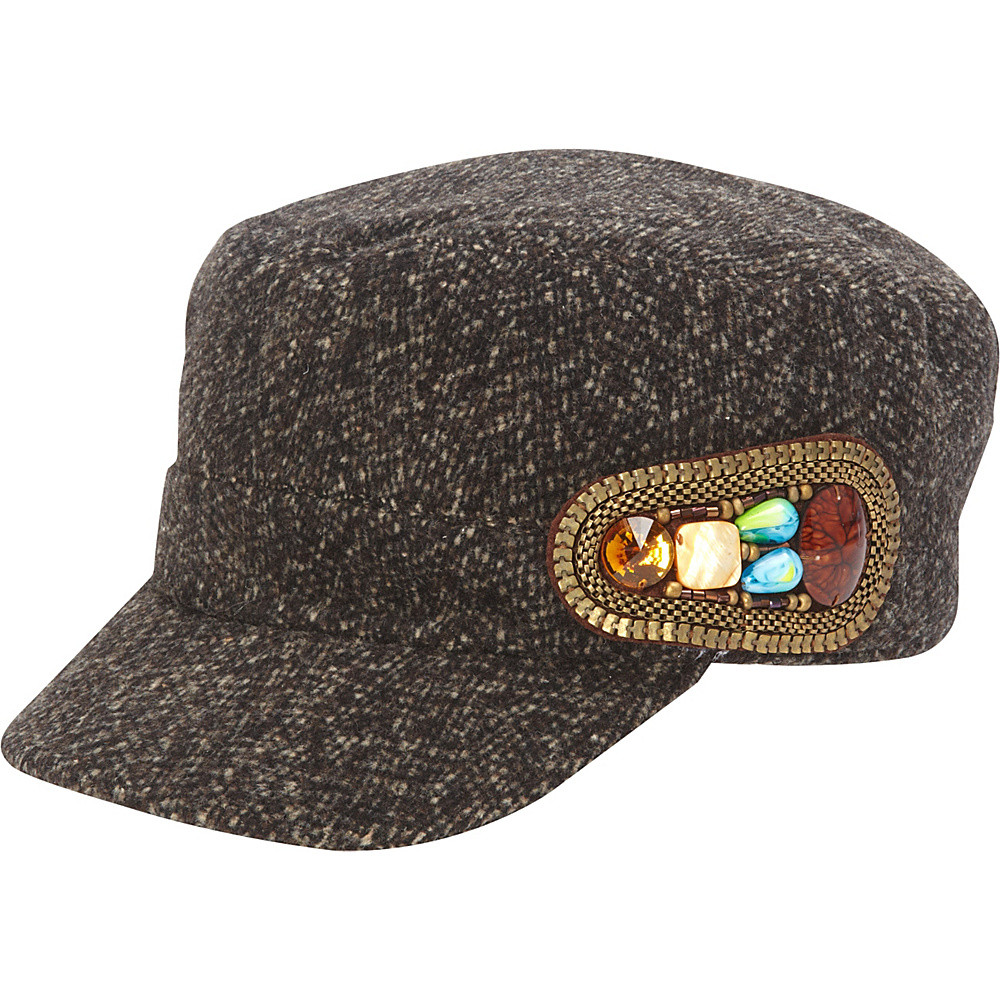 Magid Tweed Wool Cadet Cap with Stone Side Trim Black Magid Hats Gloves Scarves