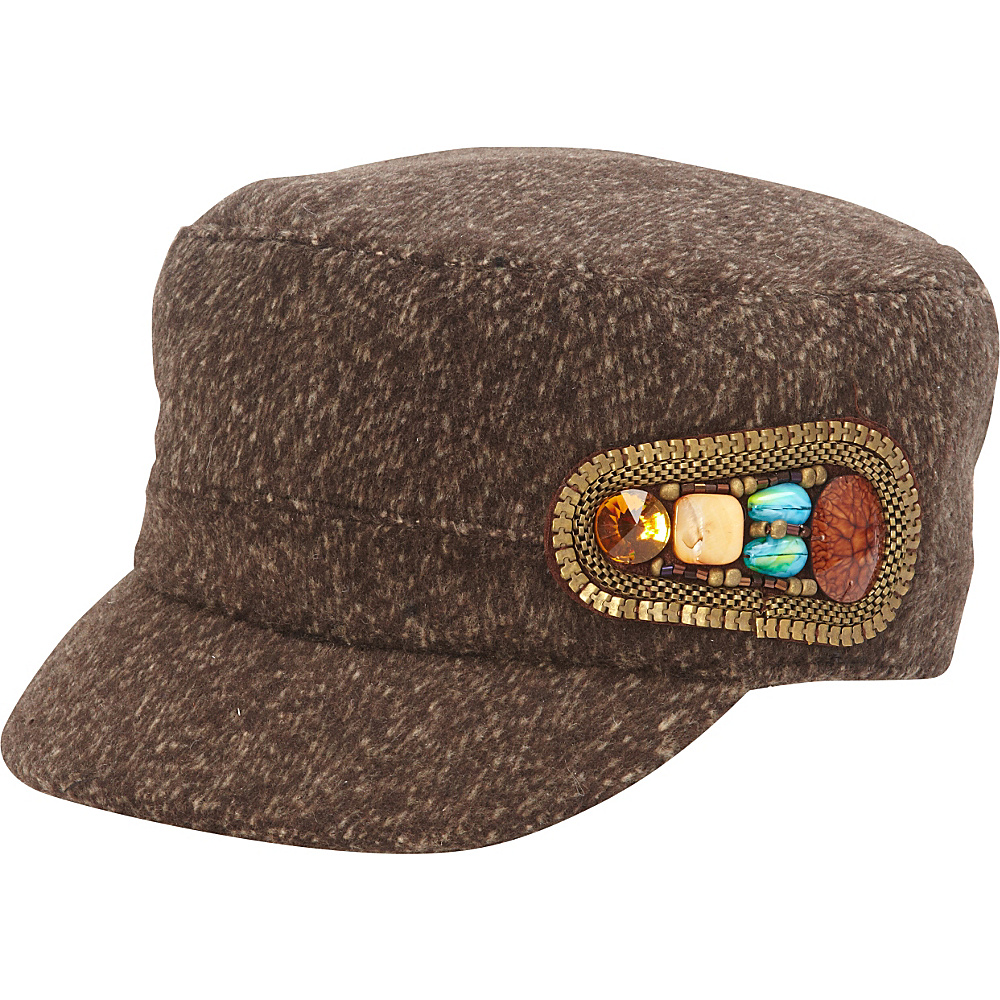Magid Tweed Wool Cadet Cap with Stone Side Trim Brown Magid Hats Gloves Scarves
