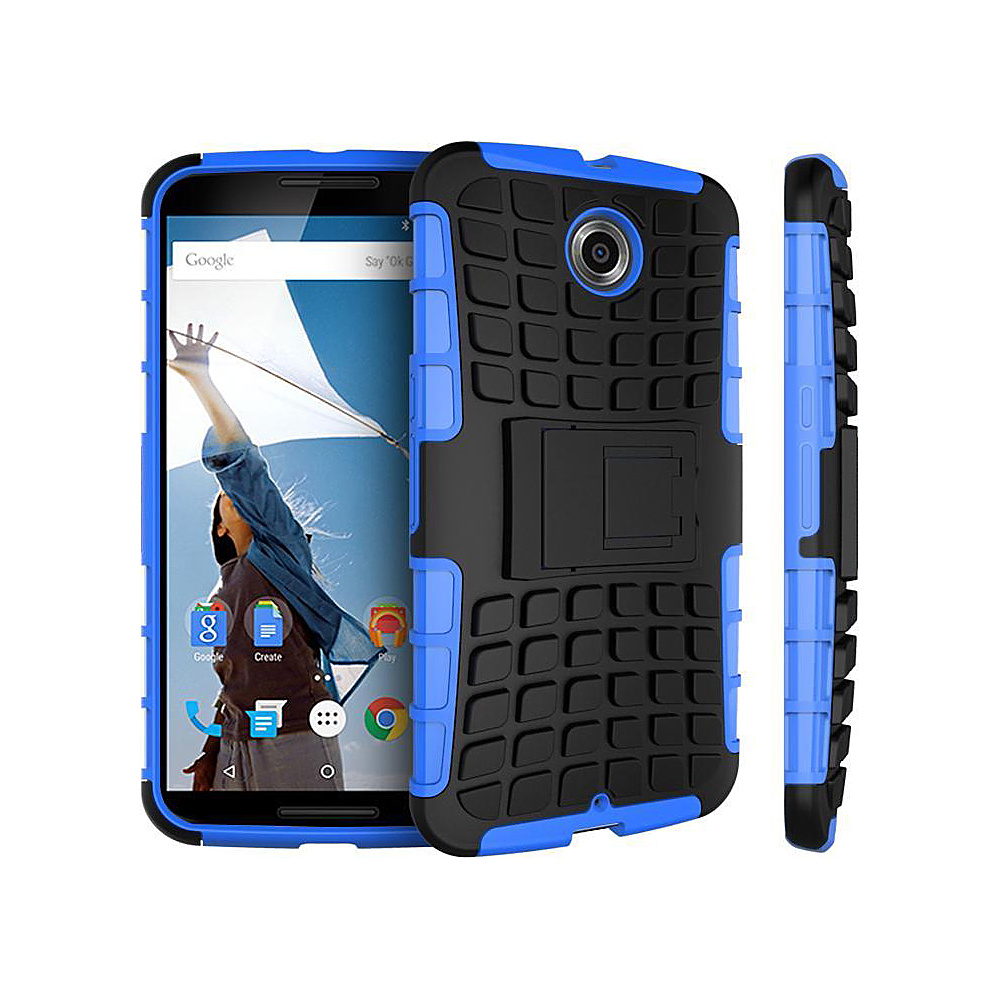rooCASE Heavy Duty Blok Armor Hybrid Rugged Stand Case for Google Nexus 6 Blue rooCASE Electronic Cases