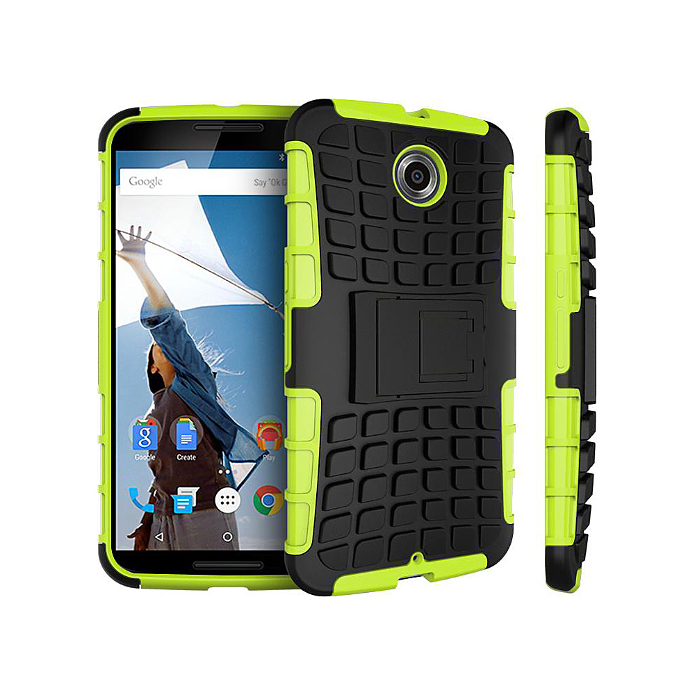 rooCASE Heavy Duty Blok Armor Hybrid Rugged Stand Case for Google Nexus 6 Green rooCASE Electronic Cases