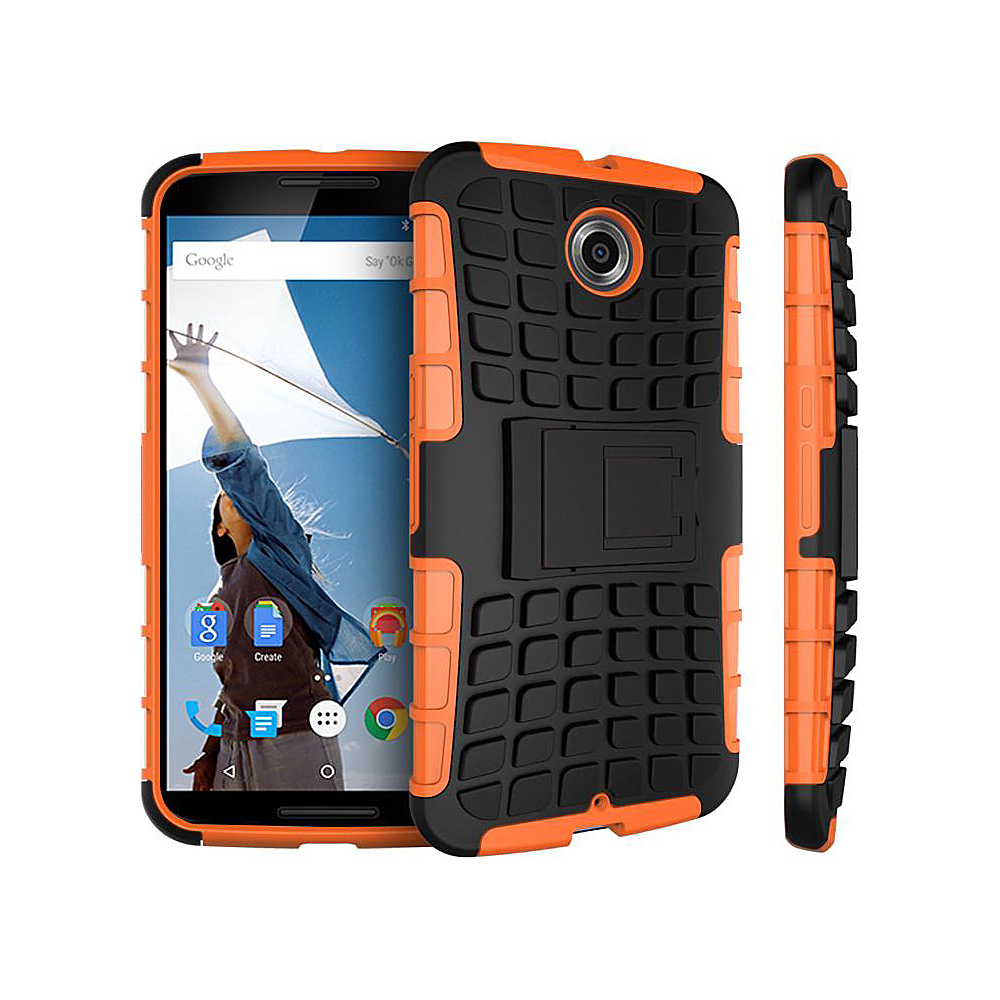 rooCASE Heavy Duty Blok Armor Hybrid Rugged Stand Case for Google Nexus 6 Orange rooCASE Electronic Cases