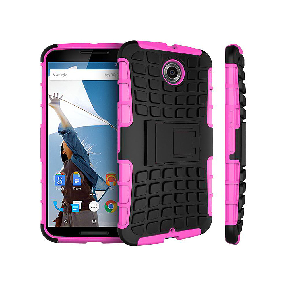 rooCASE Heavy Duty Blok Armor Hybrid Rugged Stand Case for Google Nexus 6 Magenta rooCASE Electronic Cases