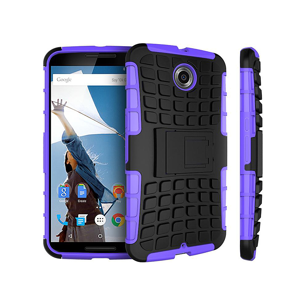 rooCASE Heavy Duty Blok Armor Hybrid Rugged Stand Case for Google Nexus 6 Purple rooCASE Electronic Cases