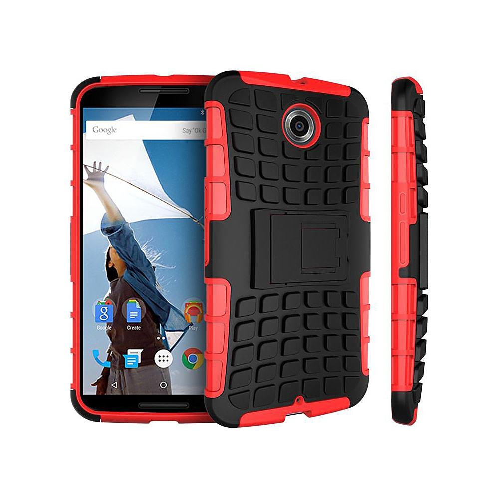 rooCASE Heavy Duty Blok Armor Hybrid Rugged Stand Case for Google Nexus 6 Red rooCASE Electronic Cases