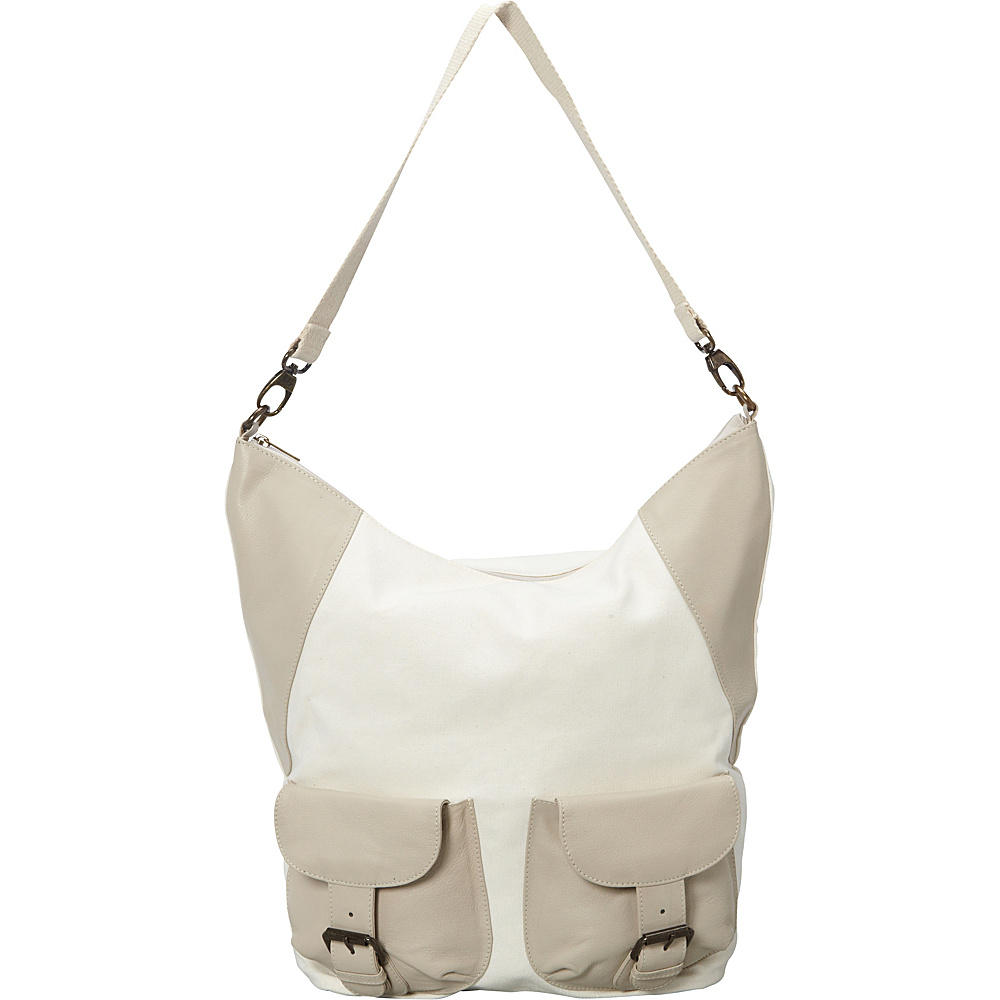 Sharo Leather Bags Large Canvas and Leather Tote Shoulder Bag White Beige Two Tone Sharo Leather Bags Fabric Handbags