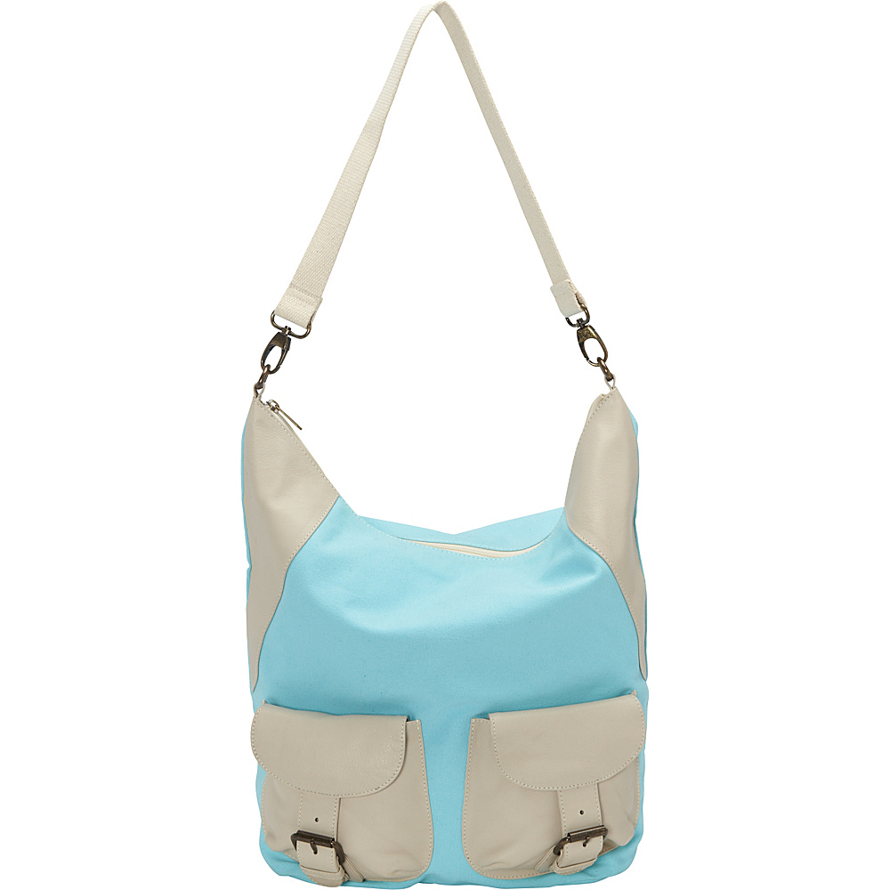 Sharo Leather Bags Large Canvas and Leather Tote Shoulder Bag Turquoise/Beige Two Tone - Sharo Leather Bags Fabric Handbags