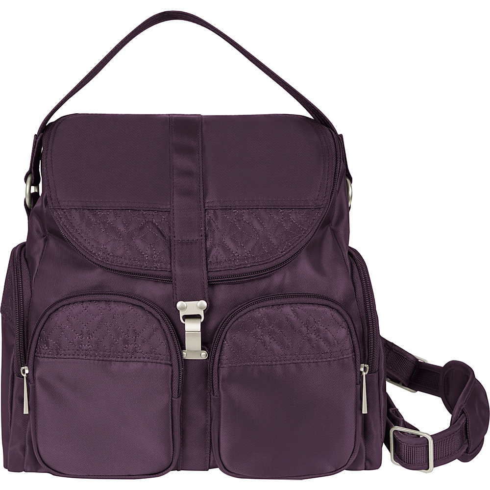 Travelon Anti Theft Signature Convertible Backpack Eggplant Gray Travelon Fabric Handbags