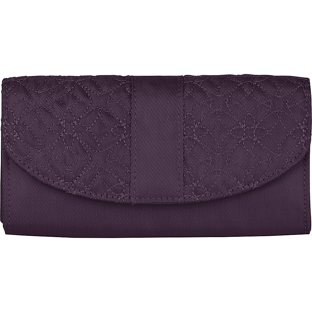 Travelon Signature Embroidered Envelope Style Wallet Eggplant Travelon Ladies Small Wallets
